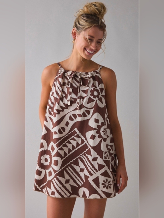 Urban Outfitters Dresses & Skirts - Urban Outfitters Brown Floral Geo Trapeze Mini Dress